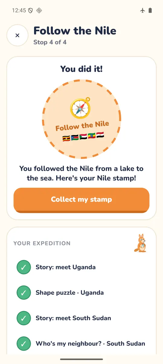 Follow the Nile finished: a round passport stamp with the flags of the countries on the river