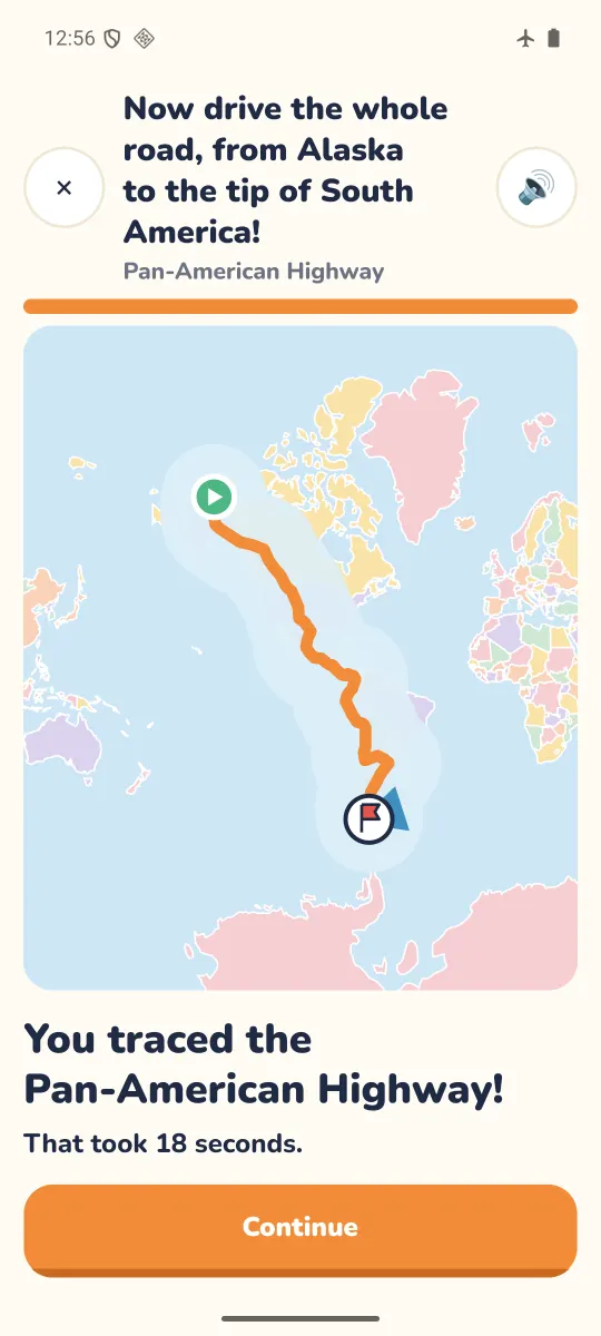 Route trace finished: You traced the Pan-American Highway, from Alaska to the south of Argentina