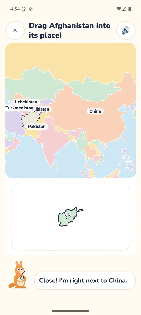 Shape puzzle: Afghanistan waits below the map, ready to be dragged into its place
